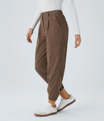 Mid Rise Button Zipper Multiple Pockets Corduroy Casual Joggers