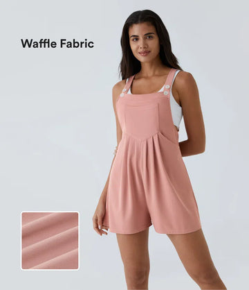 Adjustable Strap Button Multiple Pockets Waffle Casual Dungarees