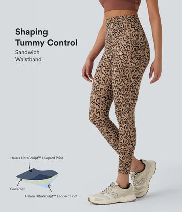Leopard Print SoCinched High Waisted Tummy Control Yoga Leggings with Pockets