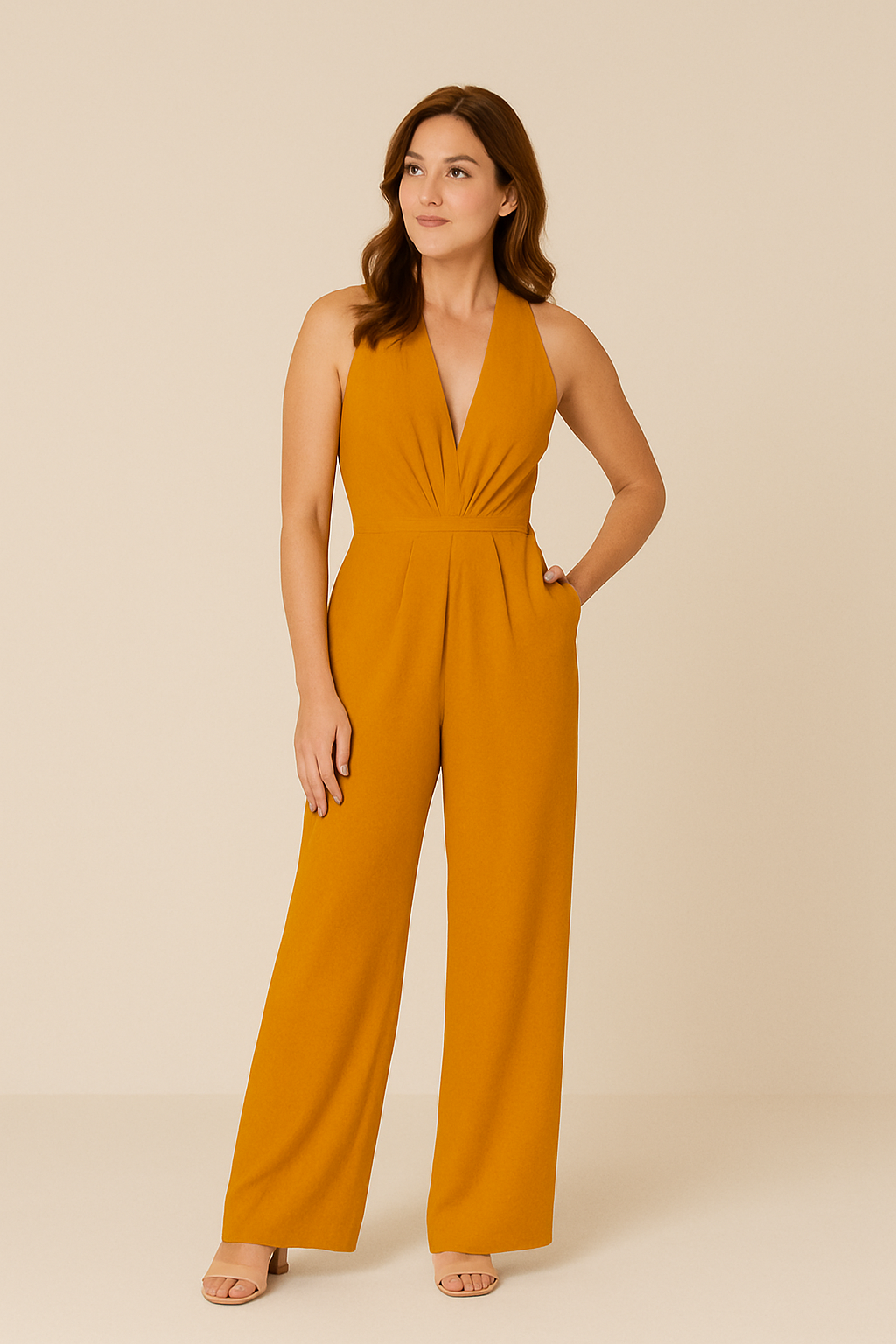 Womens Sleeveless Jumpsuit Deep V Neck Wide Leg Elegant Fit