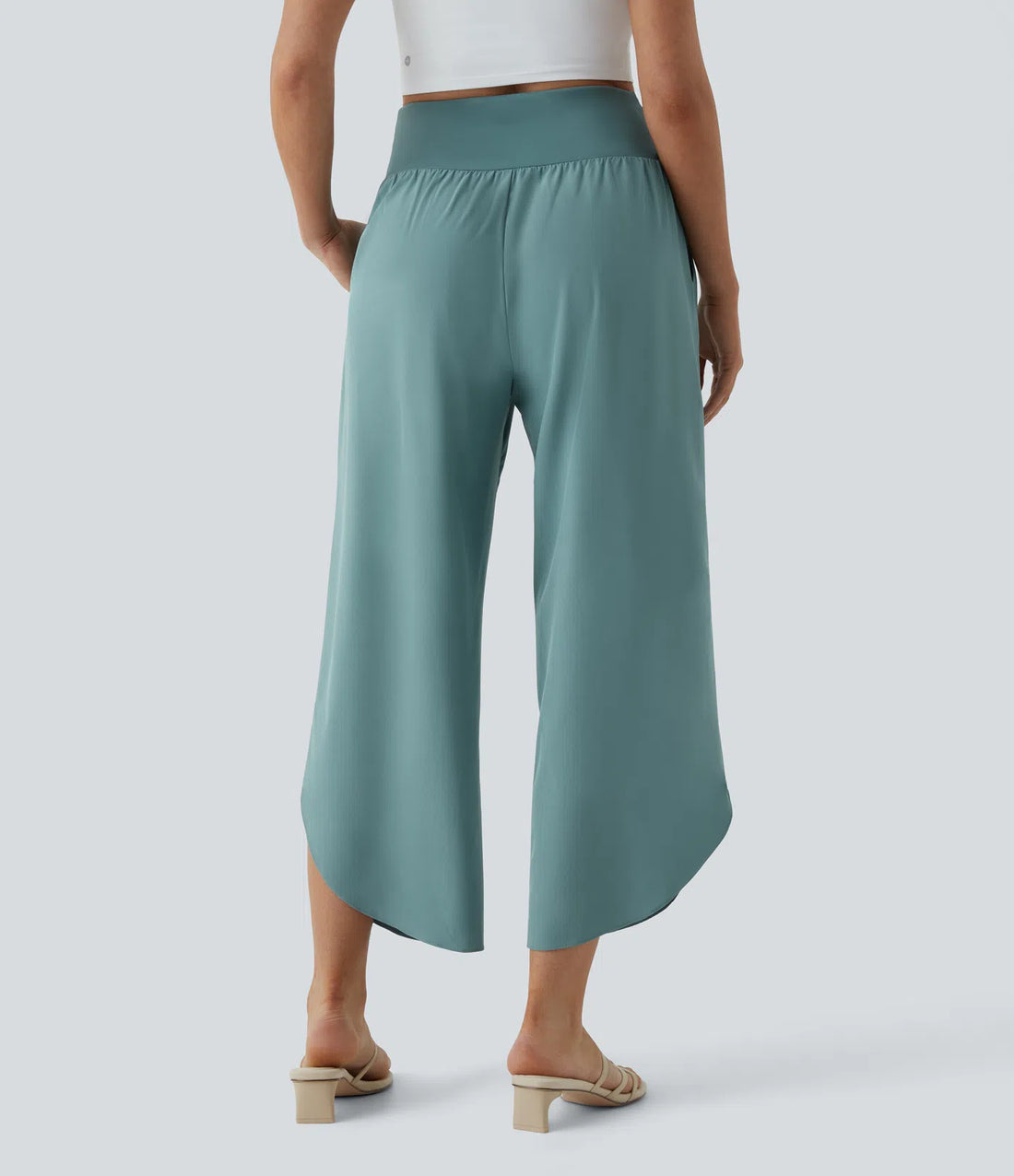 High Waisted Crossover Side Pocket Split Quick Dry Resort Trousers
