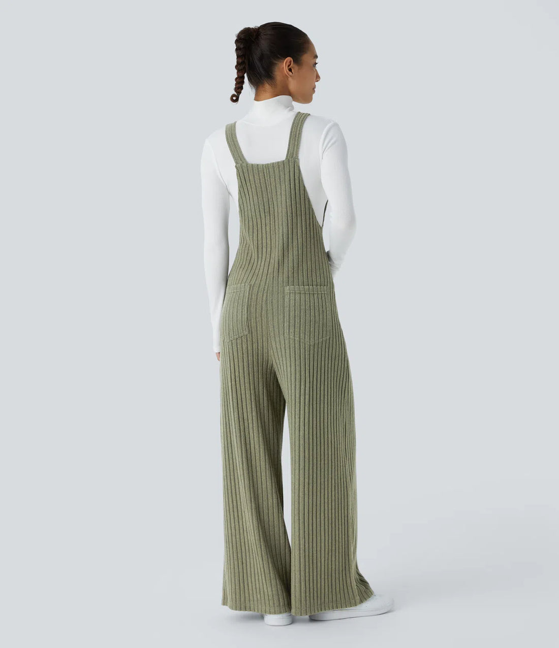 Ribbed Knit Pockets Casual Dungarees