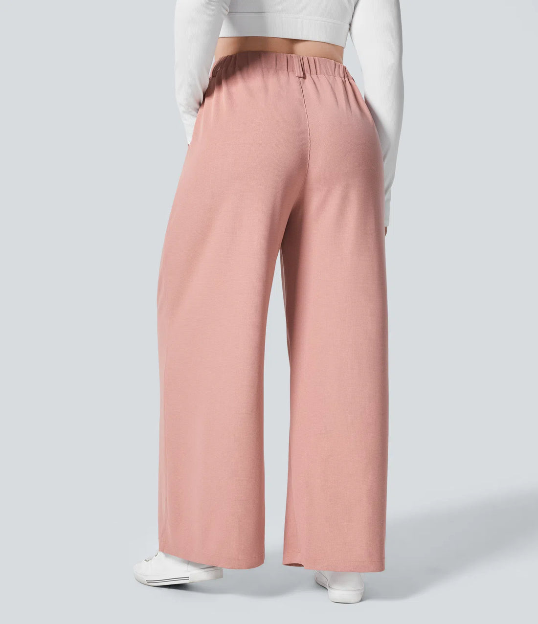 High Waisted Side Pocket Wide Leg Waffle Work Plus Size Trousers