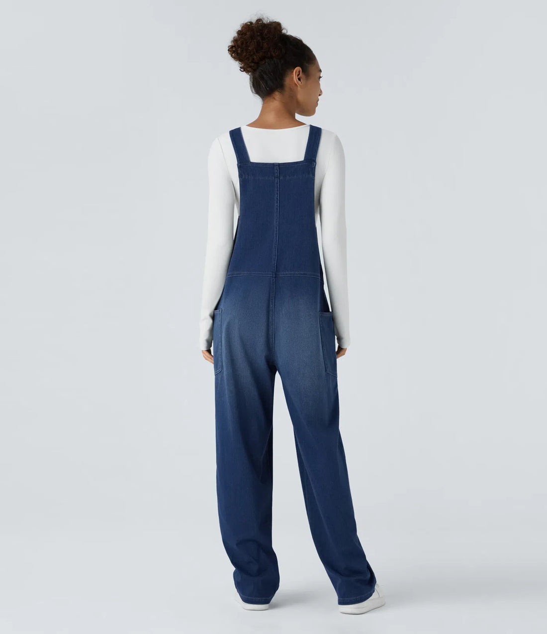 V Neck Pocket Washed Denim Casual Dungarees