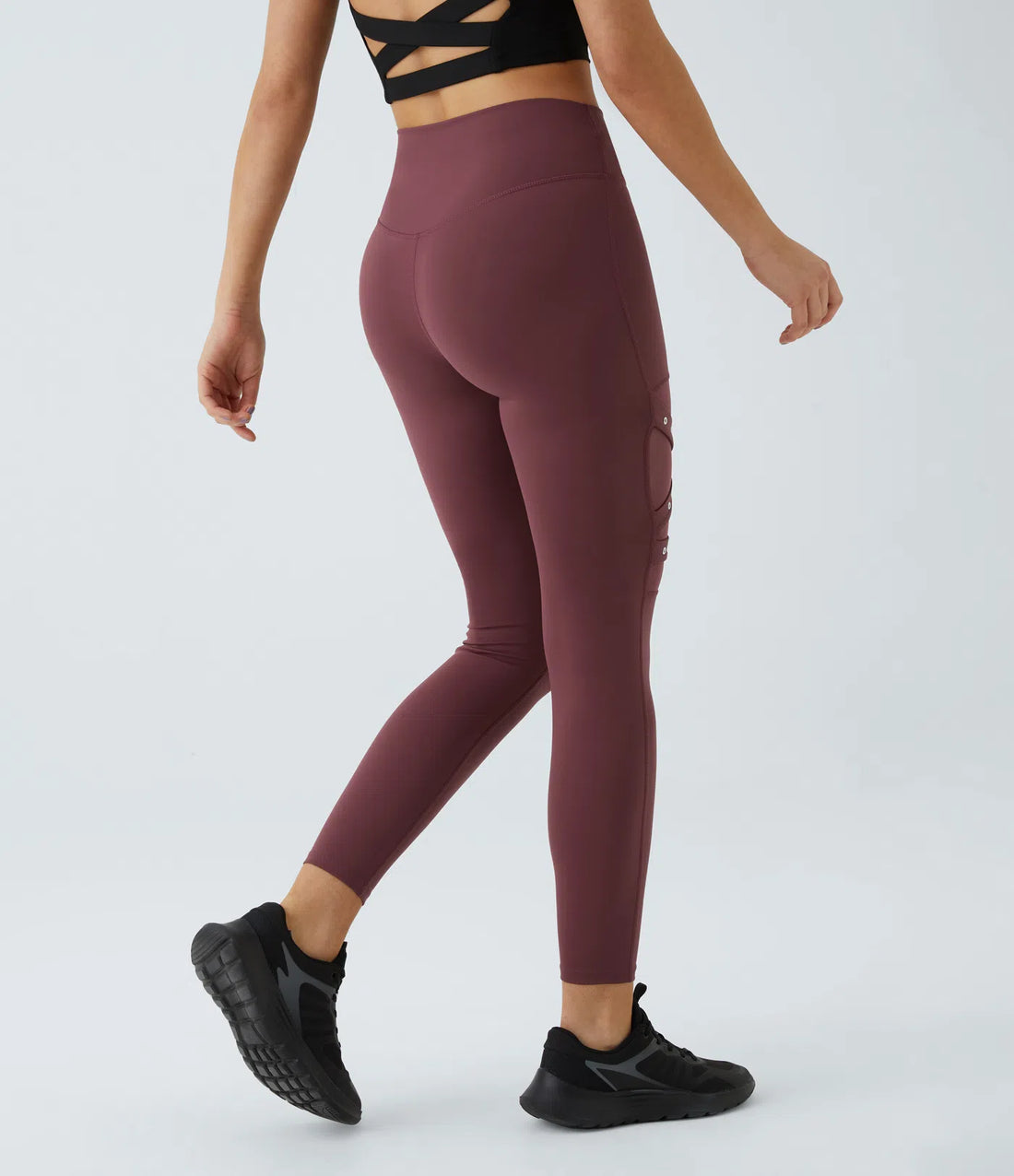 High Waisted Crossover Contrast Mesh Decorative Buckle Yoga Leggings