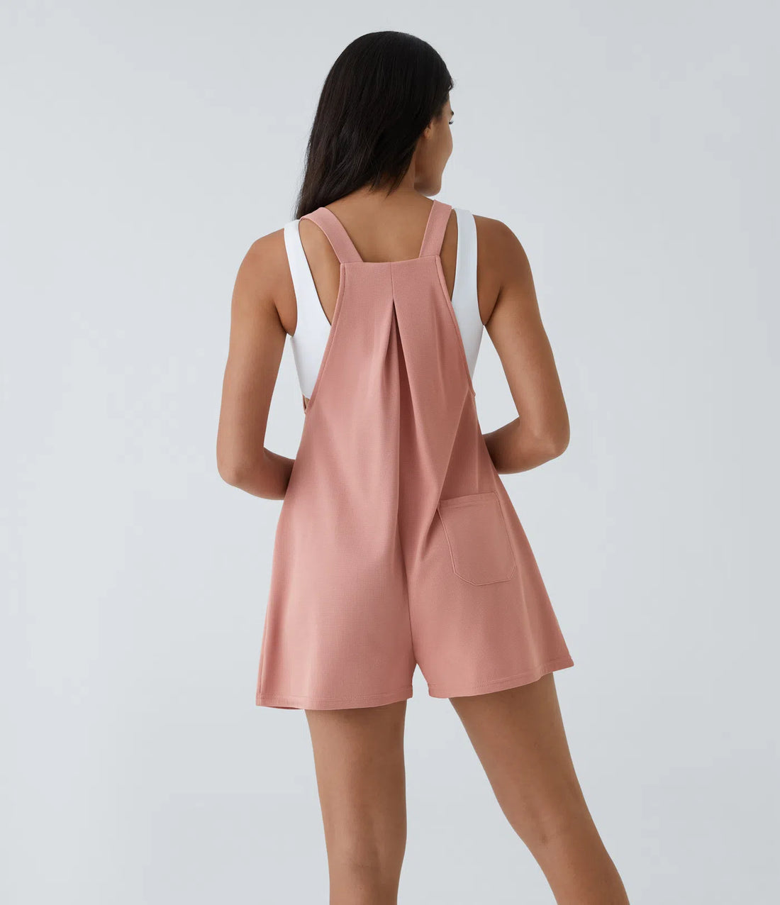 Adjustable Strap Button Multiple Pockets Waffle Casual Dungarees
