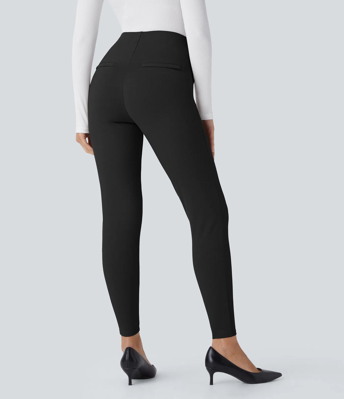 SoCinched High Waisted Tummy Control Decorative Button Back Zipper Pockets Herringbone Work Leggings