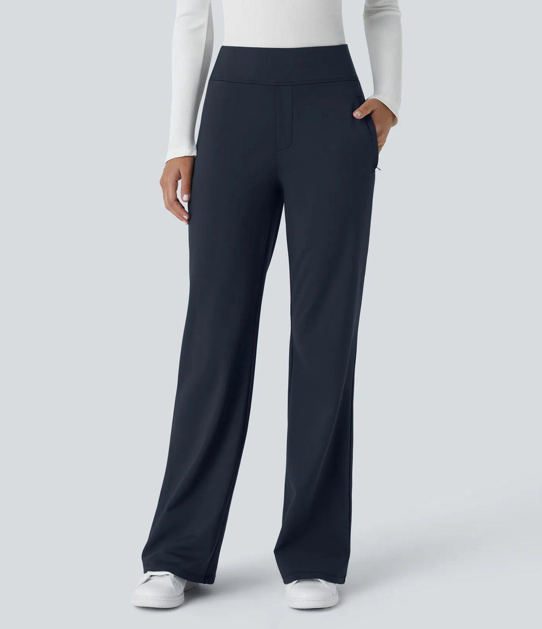 High Waisted Side Zipper Pocket Work Flare Trousers