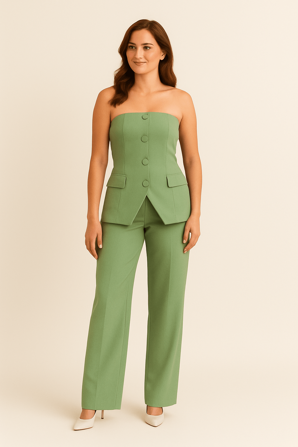 Jumpsuit Top Set with Buttoned Trousers