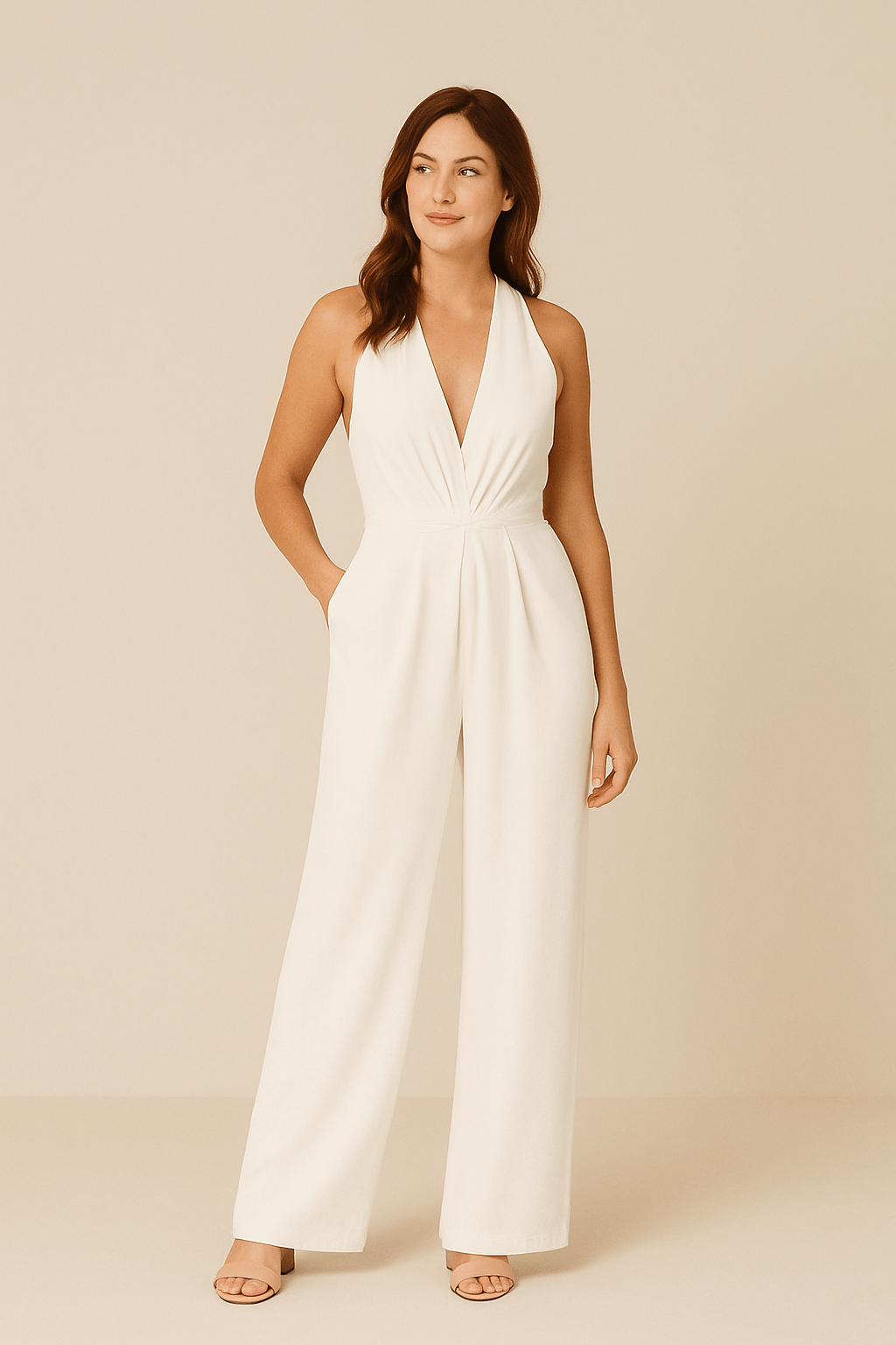 Womens Sleeveless Jumpsuit Deep V Neck Wide Leg Elegant Fit